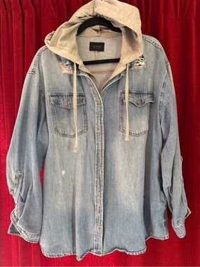 Risen Light Wash Denim Jacket with Gray Hood